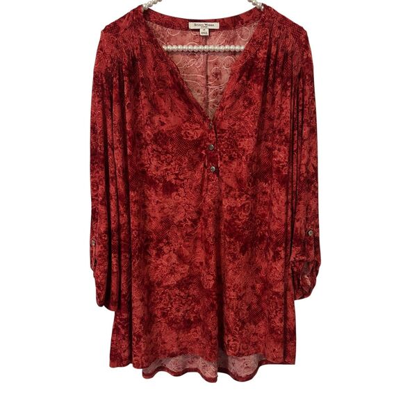 Studio Works Top Womens 3X Red dark Floral artsy grunge romantic office boho - Picture 1 of 12